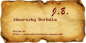 Jávorszky Borbála névjegykártya
